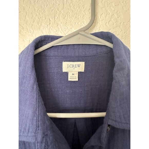 J. Crew Cotton Gauze Button Down Navy Blue Long Sleeve Top Blouse Size M - Picture 2 of 7